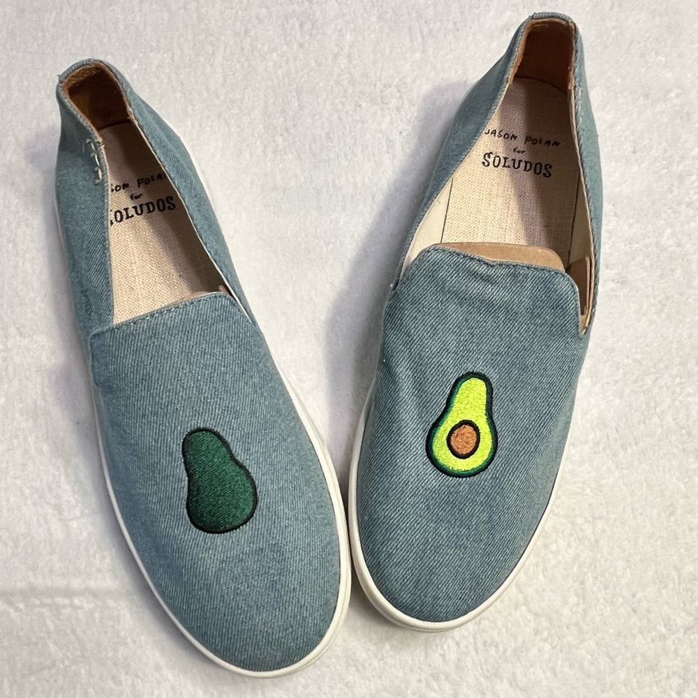 Soludos Slip-On Sneakers with Avocado Patches in Teal and Green